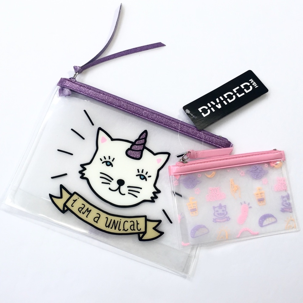 Set of 2 - H&M ‘Unicat’ Clear Makeup/Storage Bags